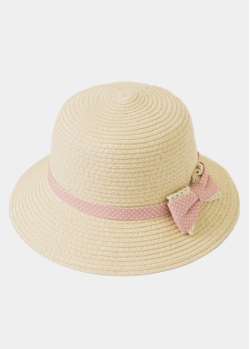 Beige Kids Straw Hat w/ Pink Bow