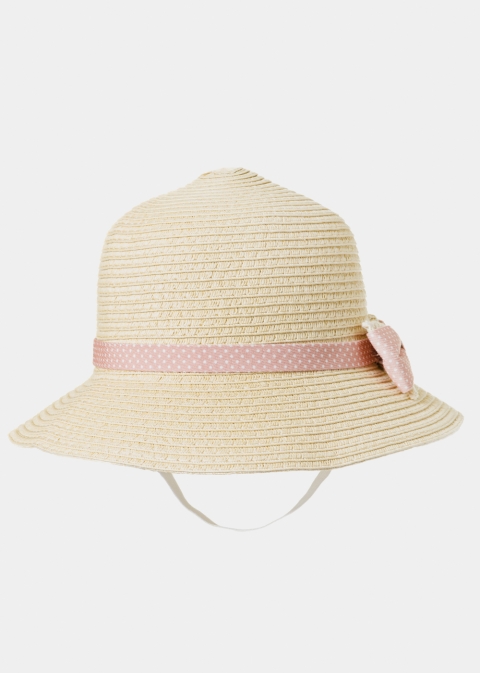Beige Kids Straw Hat w/ Pink Bow