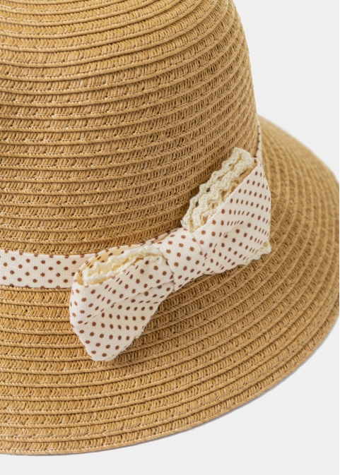 Brown Kids Straw Hat w/ Ecru Bow