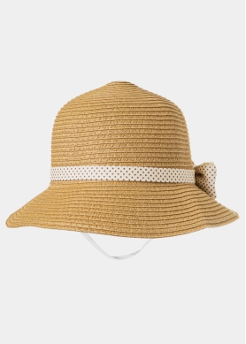 Brown Kids Straw Hat w/ Ecru Bow