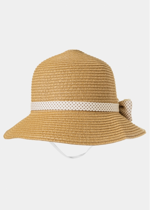 Brown Kids Straw Hat w/ Ecru Bow
