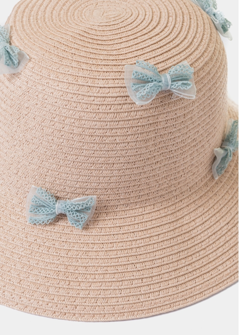 Pink Kids Straw Hat w/ Blue Bows