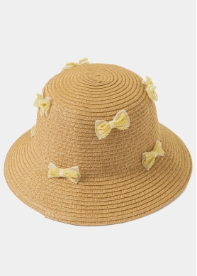 Brown Kids Straw Hat w/ Yellow Bows