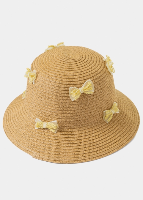 Brown Kids Straw Hat w/ Yellow Bows