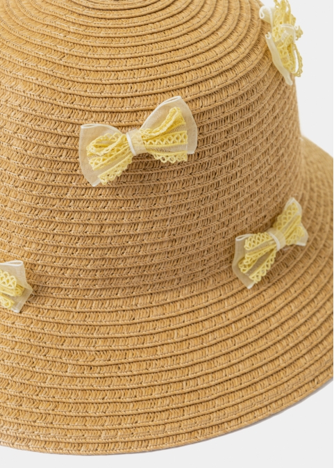 Brown Kids Straw Hat w/ Yellow Bows