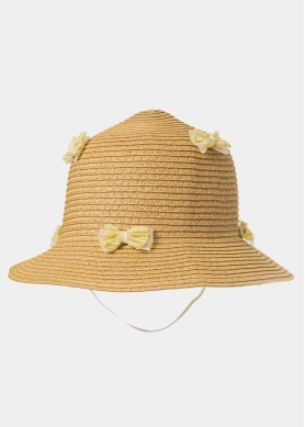 Brown Kids Straw Hat w/ Yellow Bows