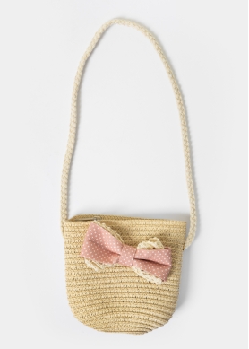 Beige Kids Bag w/ Pink Bow