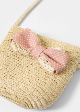 Beige Kids Bag w/ Pink Bow