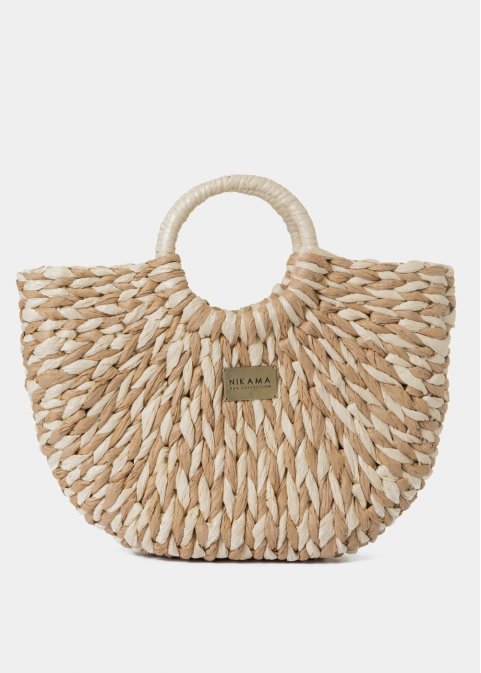 Beige & Ecru Midi Knitted Bag