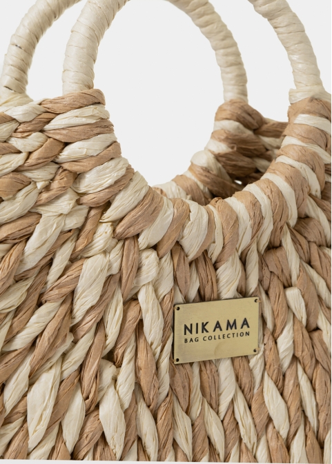 Beige & Ecru Midi Knitted Bag