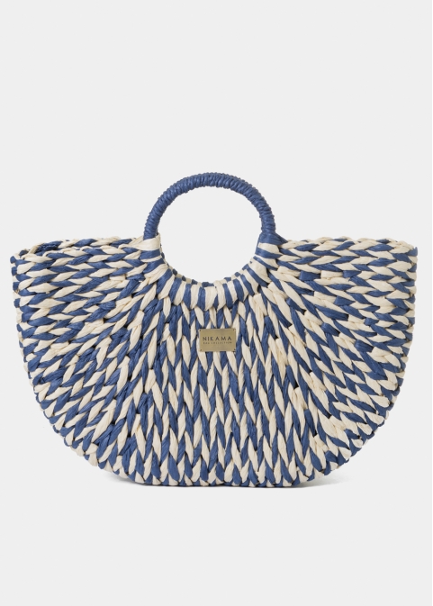 Navy Blue & Ecru Knitted Bag