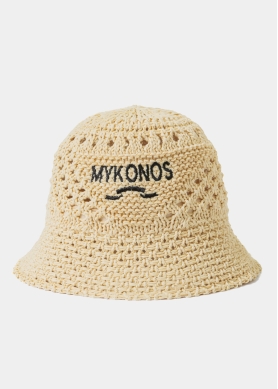 Beige "Mykonos" Knitted Bucket Hat 