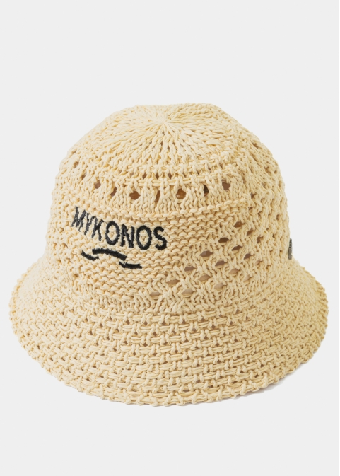Beige "Mykonos" Knitted Bucket Hat 