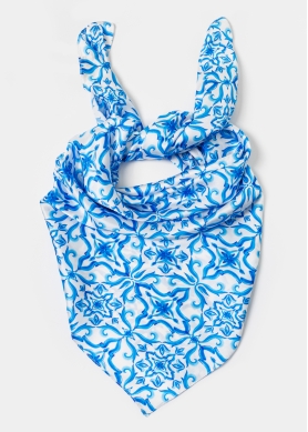 Blue Motif Satin Scarf