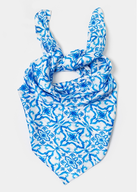 Blue Motif Satin Scarf
