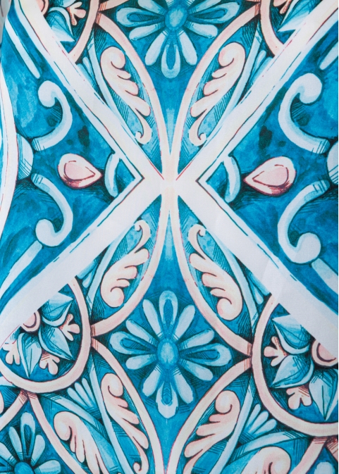 Butterfly Satin Dress w/ Tiles Pattern