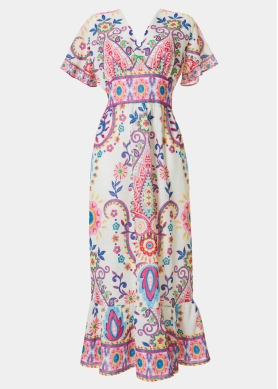 Colorful Maxi Dress w/ Paisley Pattern