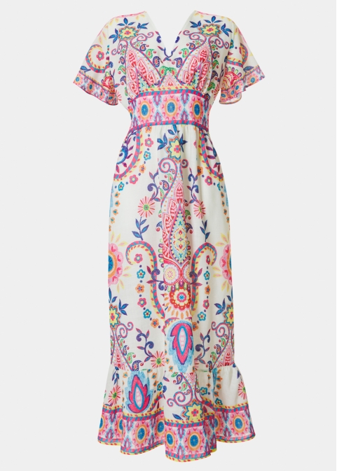 Colorful Maxi Dress w/ Paisley Pattern