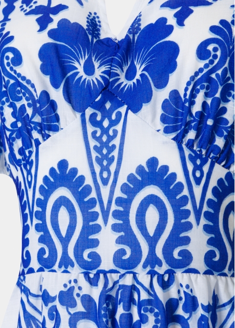 Blue Maxi Dress w/ Hibiscus Pattern