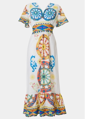 Colorful Maxi Dress w/ Blue Wheels Design