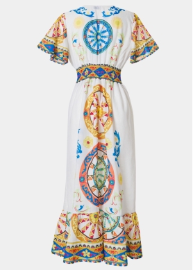 Colorful Maxi Dress w/ Blue Wheels Design