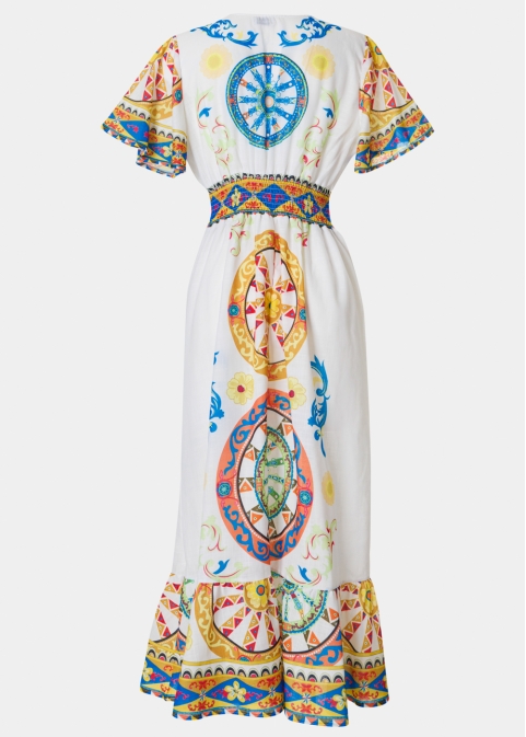 Colorful Maxi Dress w/ Blue Wheels Design