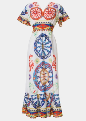 Colorful Maxi Dress w/ Red Wheels Design