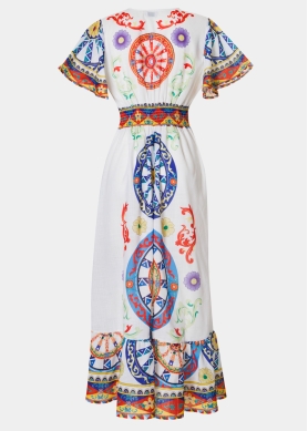 Colorful Maxi Dress w/ Red Wheels Design