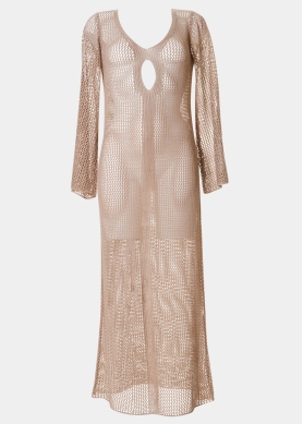 Brown Long Sleeved Knitted Beachwear 