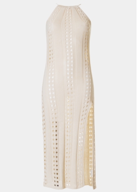 Beige Knitted Beachwear w/ Halter Neck 
