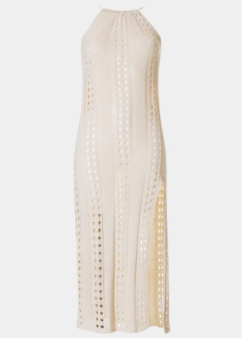 Beige Knitted Beachwear w/ Halter Neck 