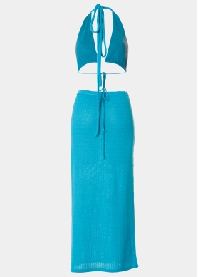 Blue Knitted Top & Skirt Set