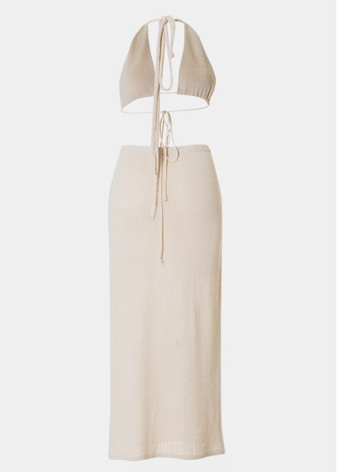 Beige Knitted Top & Skirt Set