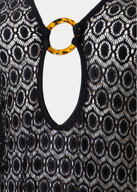 Long Sleeved Knitted Beachwear w/ Ring Detail