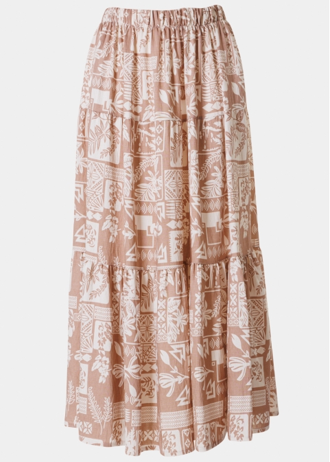 Beige Maxi Skirt w/ Leaves Pattern
