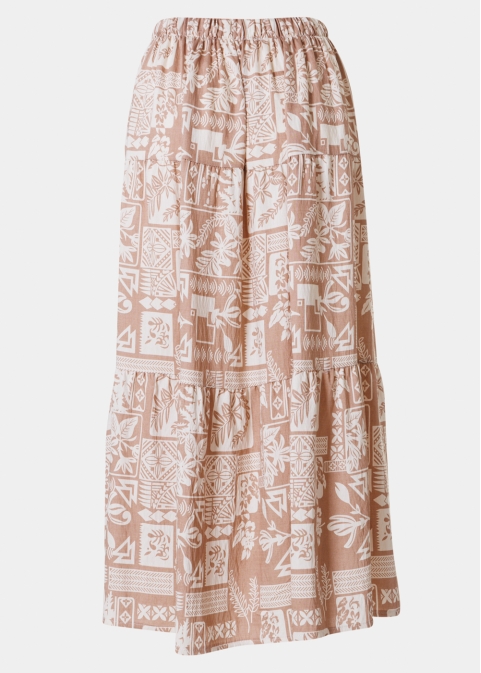 Beige Maxi Skirt w/ Leaves Pattern