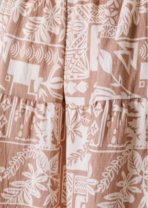 Beige Maxi Skirt w/ Leaves Pattern
