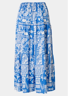 Blue Maxi Skirt w/ Leaves Pattern