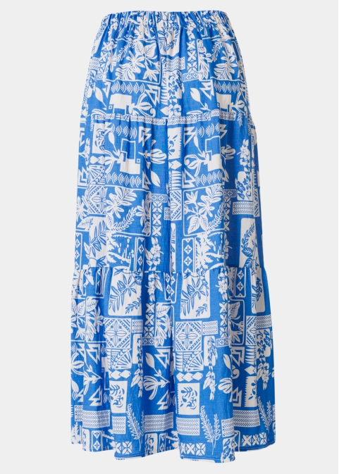 Blue Maxi Skirt w/ Leaves Pattern