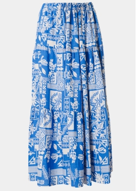 Blue Maxi Skirt w/ Leaves Pattern