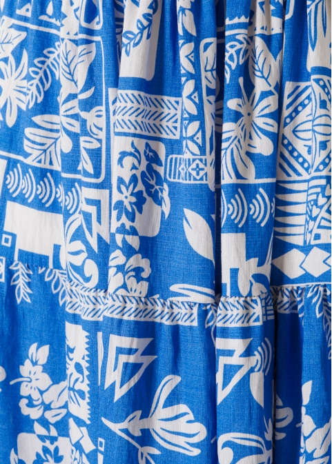 Blue Maxi Skirt w/ Leaves Pattern