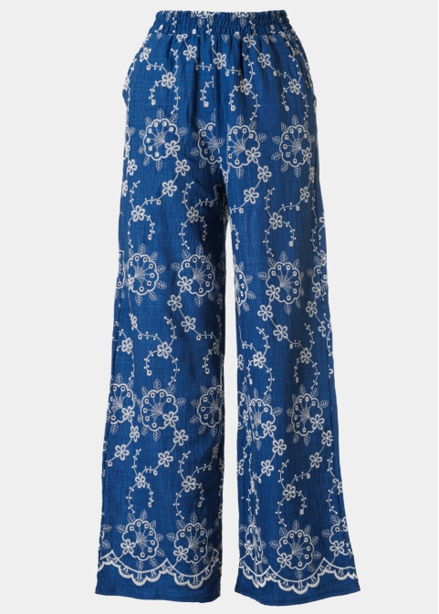 Blue Pants w/ Embroidered Flowers