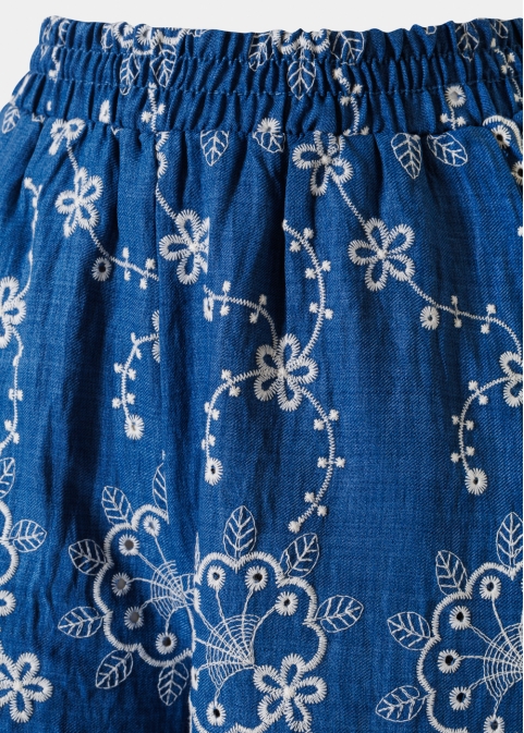 Blue Pants w/ Embroidered Flowers