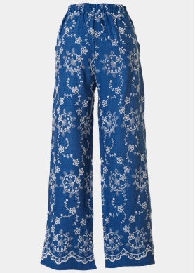 Blue Pants w/ Embroidered Flowers