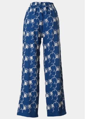 Blue Pants w/ Embroidered Anemones