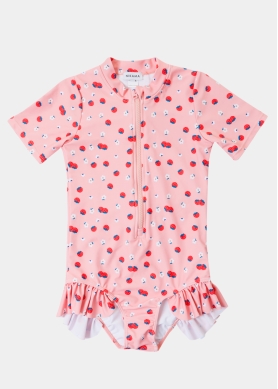 Girls One-Piece Swimsuit w/ Strawberries Print
