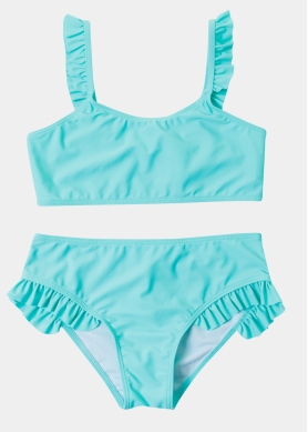 Girls Bikini Swimwear w/ Ruffles - Green 