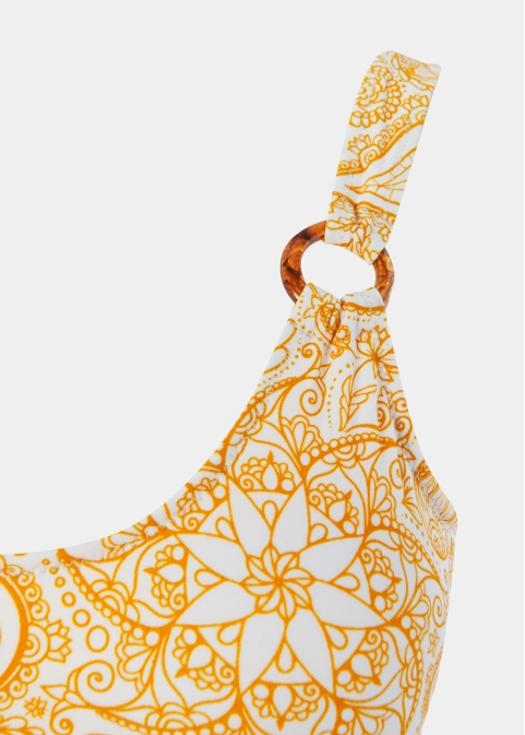 Crinkle Low Back One-Piece Swimwear - Yellow Paisley