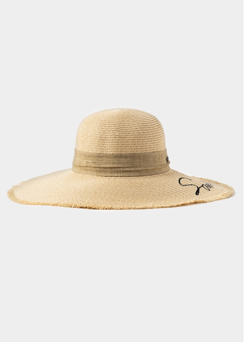 Beige "Santorini" Straw Hat w/ Beige Ribbon