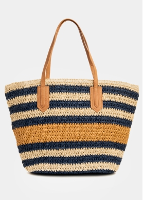 Striped Beach Bag w/ Leatherette Handles